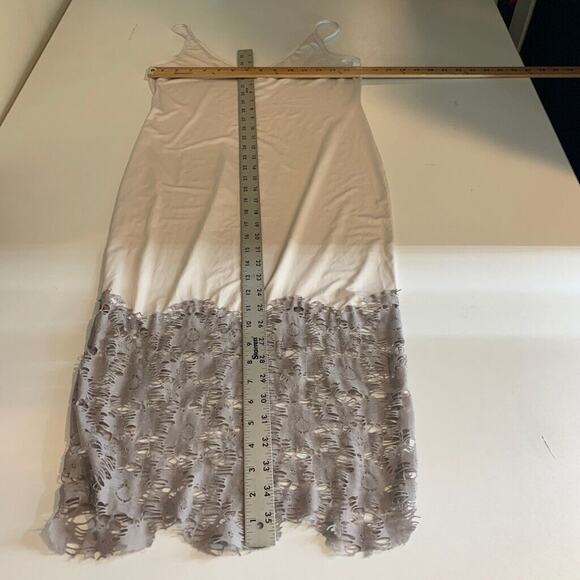 Free People Slip Dress Womens S Small Ivory Satin Gray Lace Detail Layering Midi - Picture 9 of 16